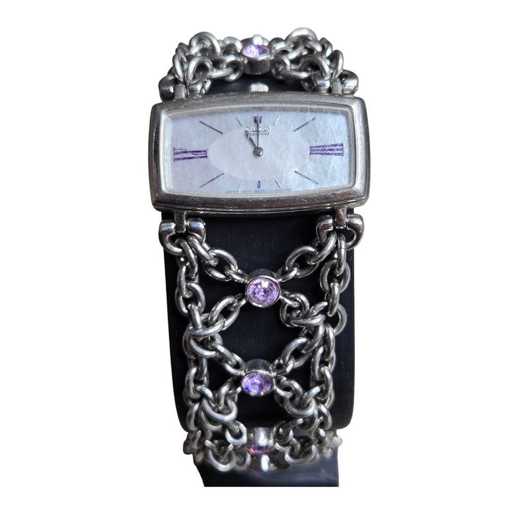 Citizen Womens Eco-Drive Watch B023-S025494 Silver Tone Purple Accent Chain Link